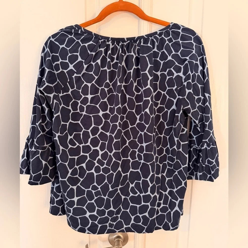 MICHAEL KORS M Navy Pale Blue Giraffe Print 3/4 Sleeve Top